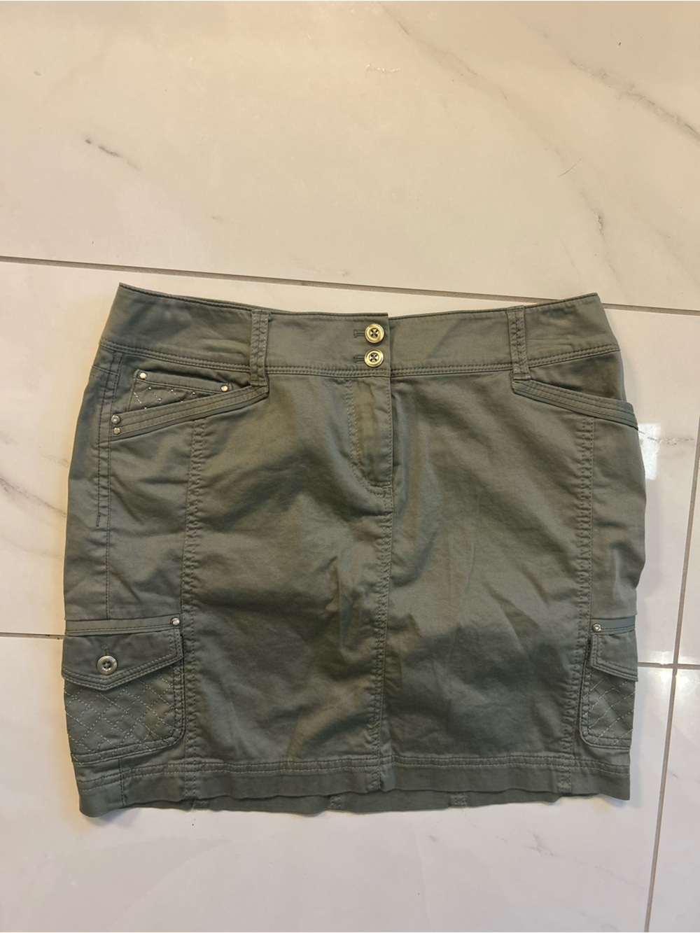 White House Black Market Olive Green Utility Cargo Mini Skirt Size 4 Y2K 2000s